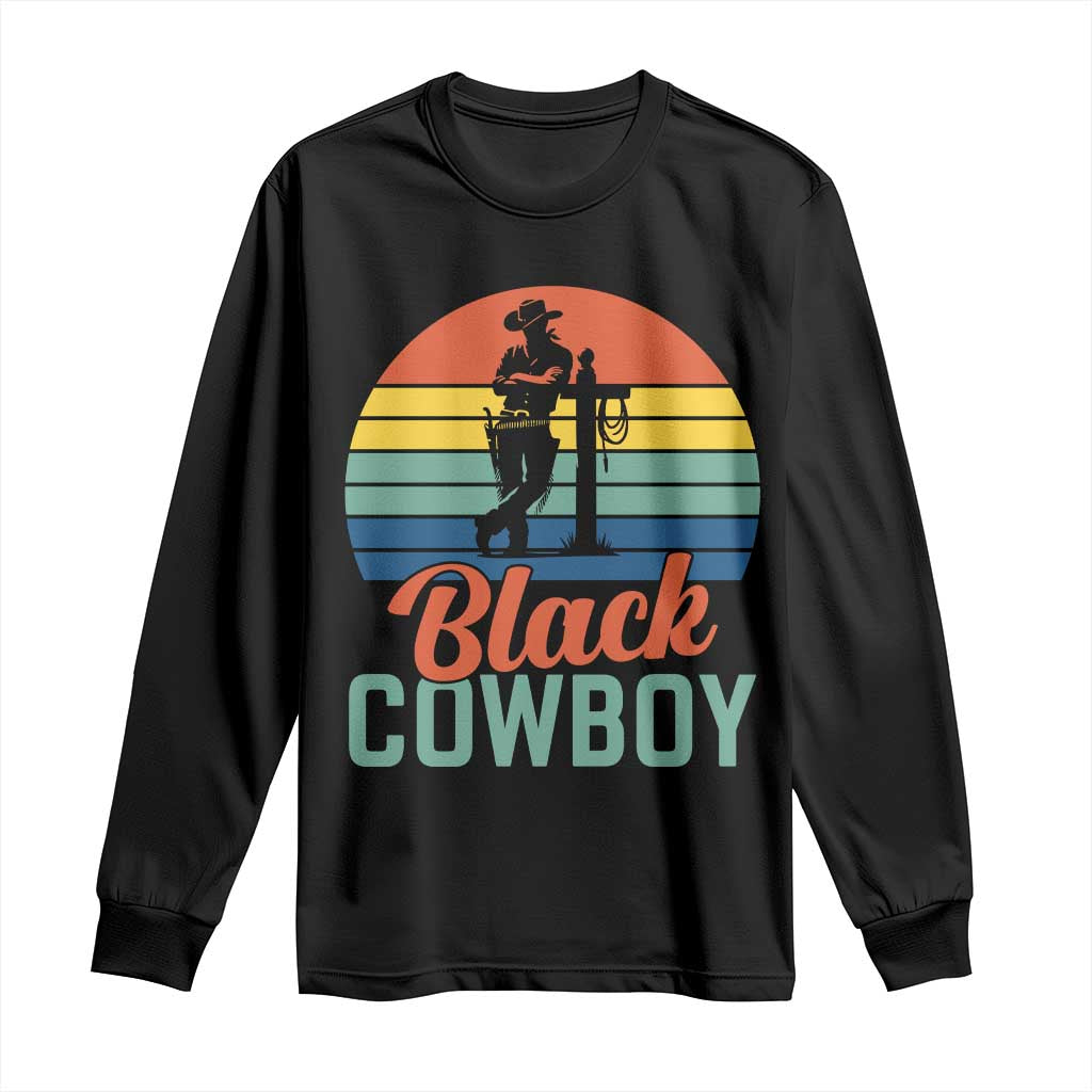 Black Cowboy Sunset Long Sleeve Shirt Western Rodeo Cross - Wonder Print Shop