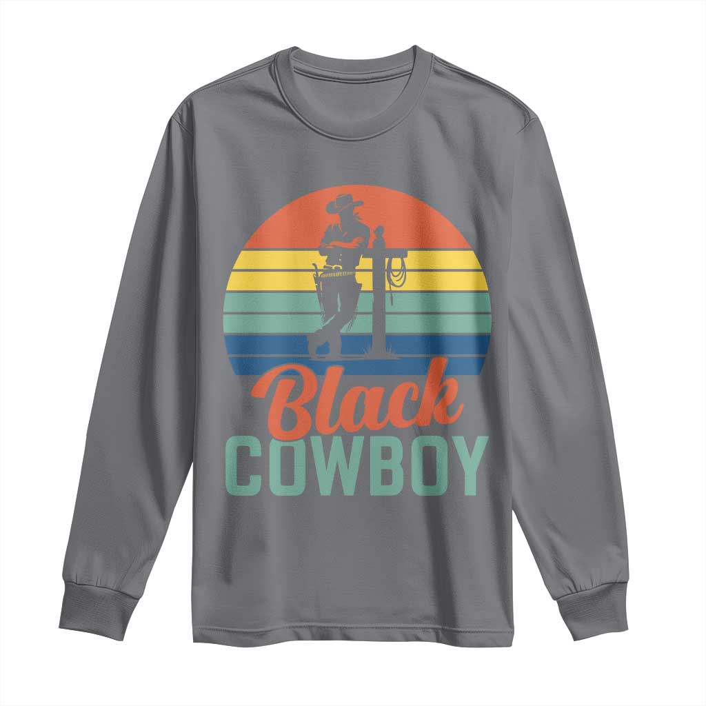Black Cowboy Sunset Long Sleeve Shirt Western Rodeo Cross - Wonder Print Shop