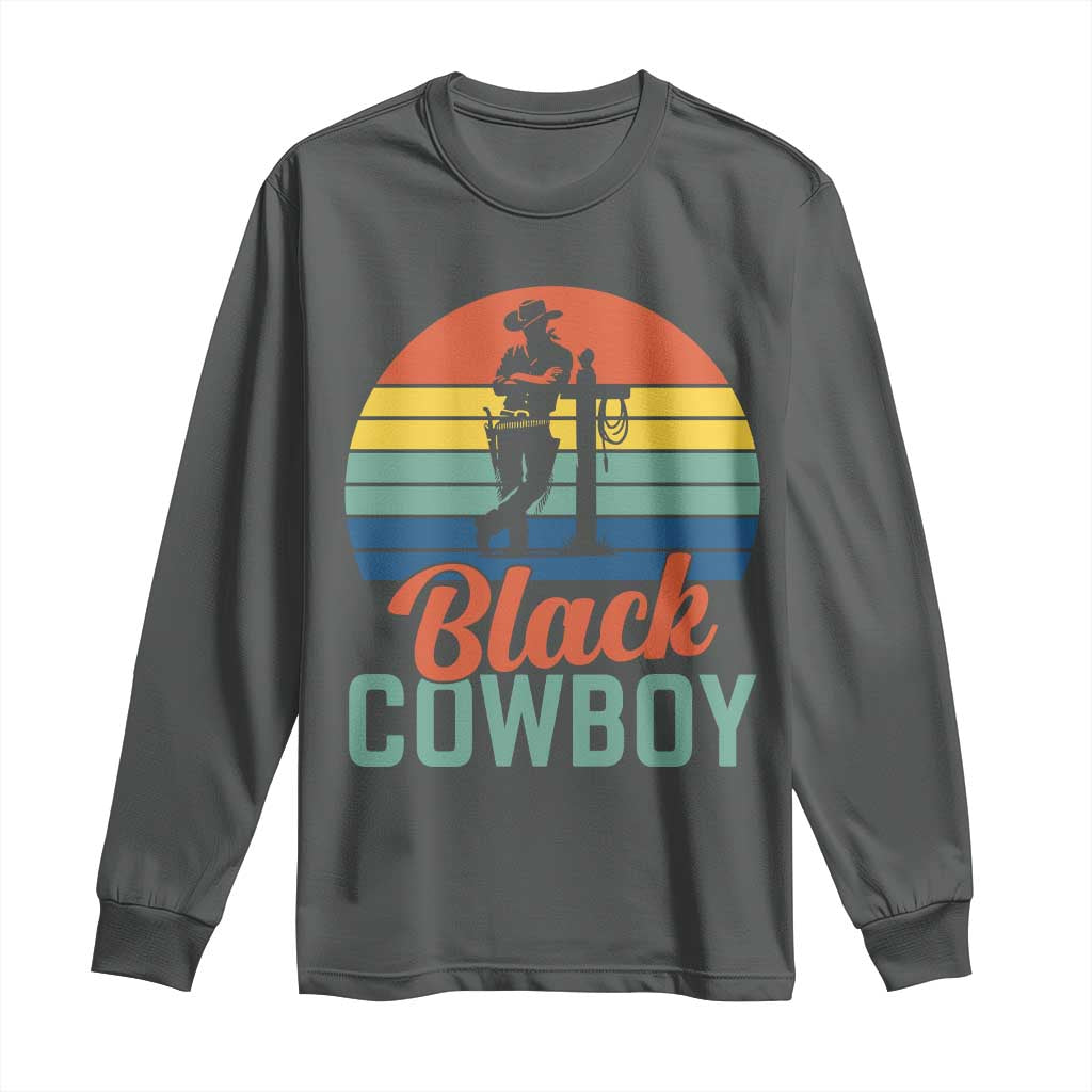 Black Cowboy Sunset Long Sleeve Shirt Western Rodeo Cross - Wonder Print Shop