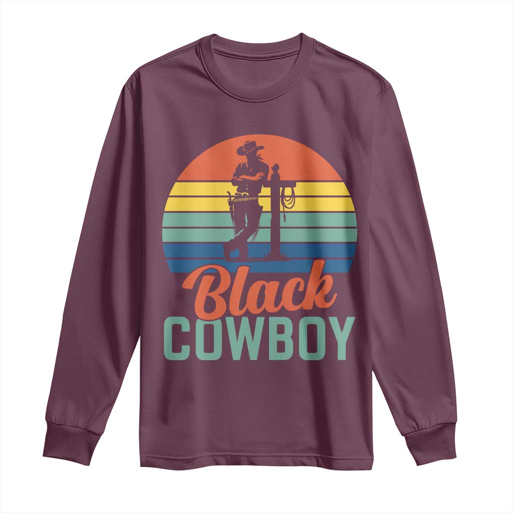 Black Cowboy Sunset Long Sleeve Shirt Western Rodeo Cross - Wonder Print Shop
