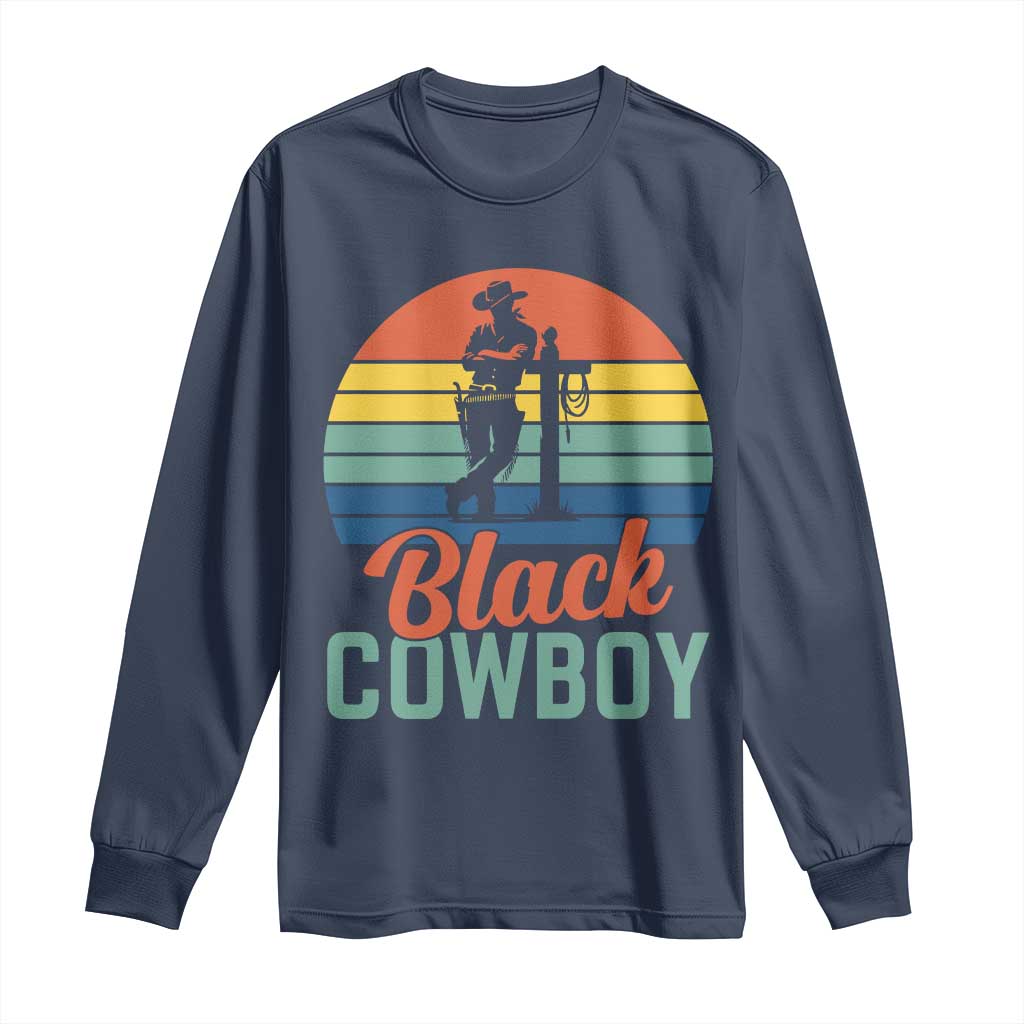Black Cowboy Sunset Long Sleeve Shirt Western Rodeo Cross - Wonder Print Shop