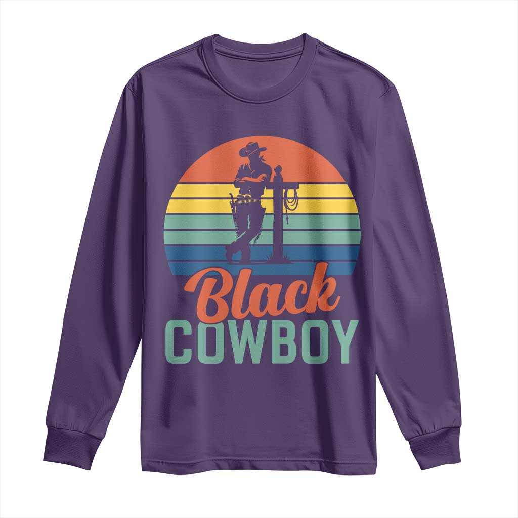 Black Cowboy Sunset Long Sleeve Shirt Western Rodeo Cross - Wonder Print Shop