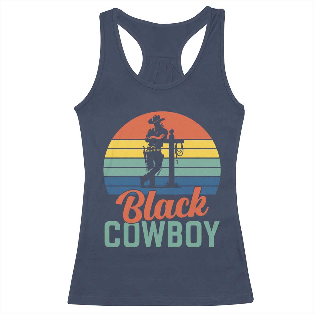 Black Cowboy Sunset Racerback Tank Top Western Rodeo Cross - Wonder Print Shop