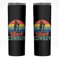 Black Cowboy Sunset Skinny Tumbler Western Rodeo Cross