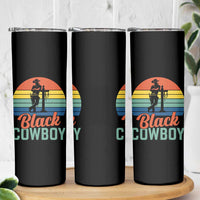 Black Cowboy Sunset Skinny Tumbler Western Rodeo Cross