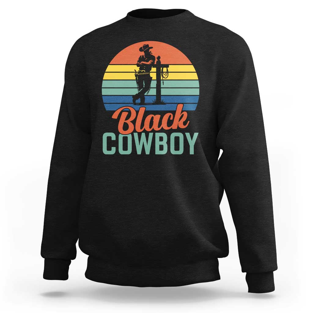 Black Cowboy Sunset Sweatshirt Western Rodeo Cross - Wonder Print Shop