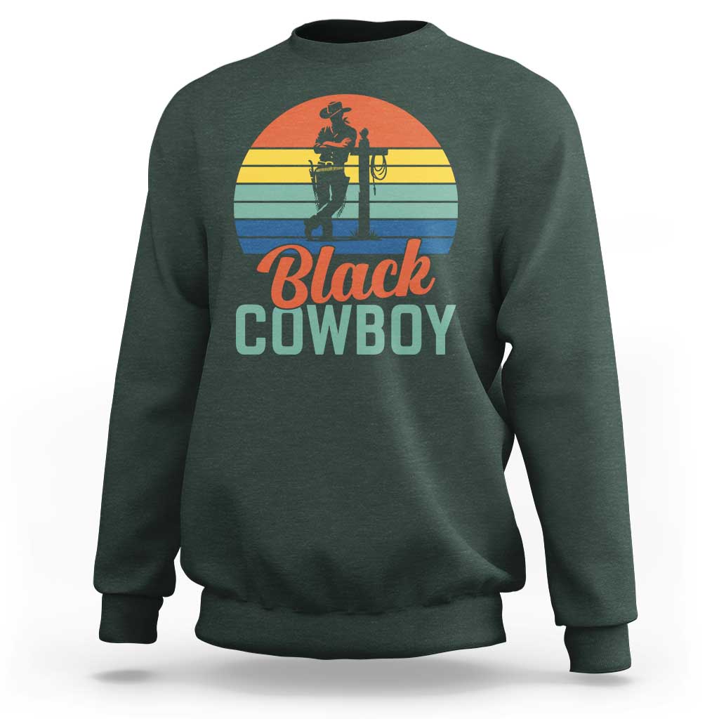 Black Cowboy Sunset Sweatshirt Western Rodeo Cross - Wonder Print Shop