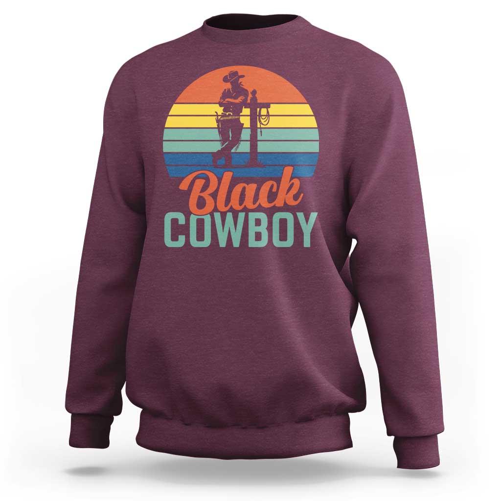 Black Cowboy Sunset Sweatshirt Western Rodeo Cross - Wonder Print Shop