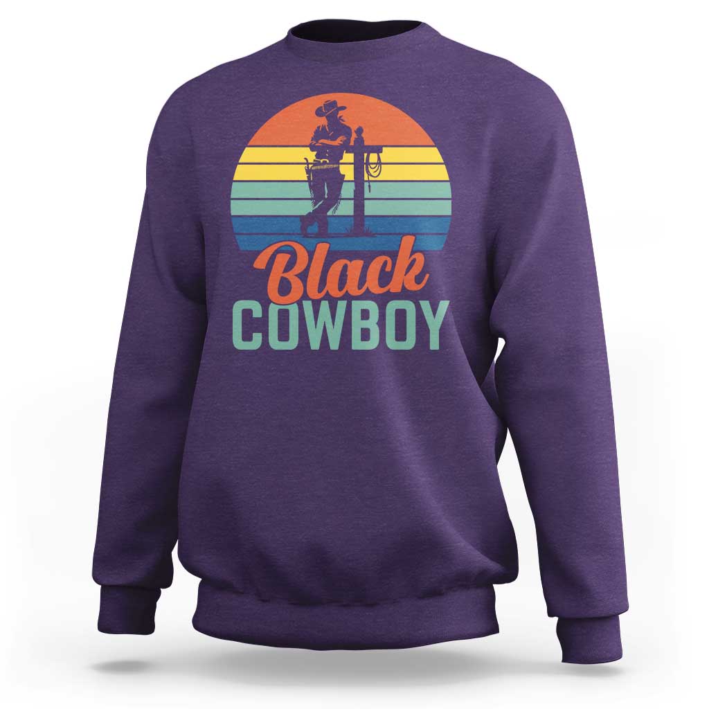 Black Cowboy Sunset Sweatshirt Western Rodeo Cross - Wonder Print Shop