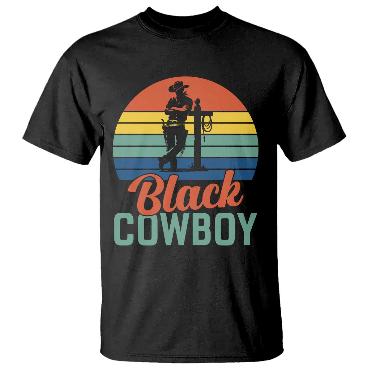 Black Cowboy Sunset T Shirt Western Rodeo Cross - Wonder Print Shop