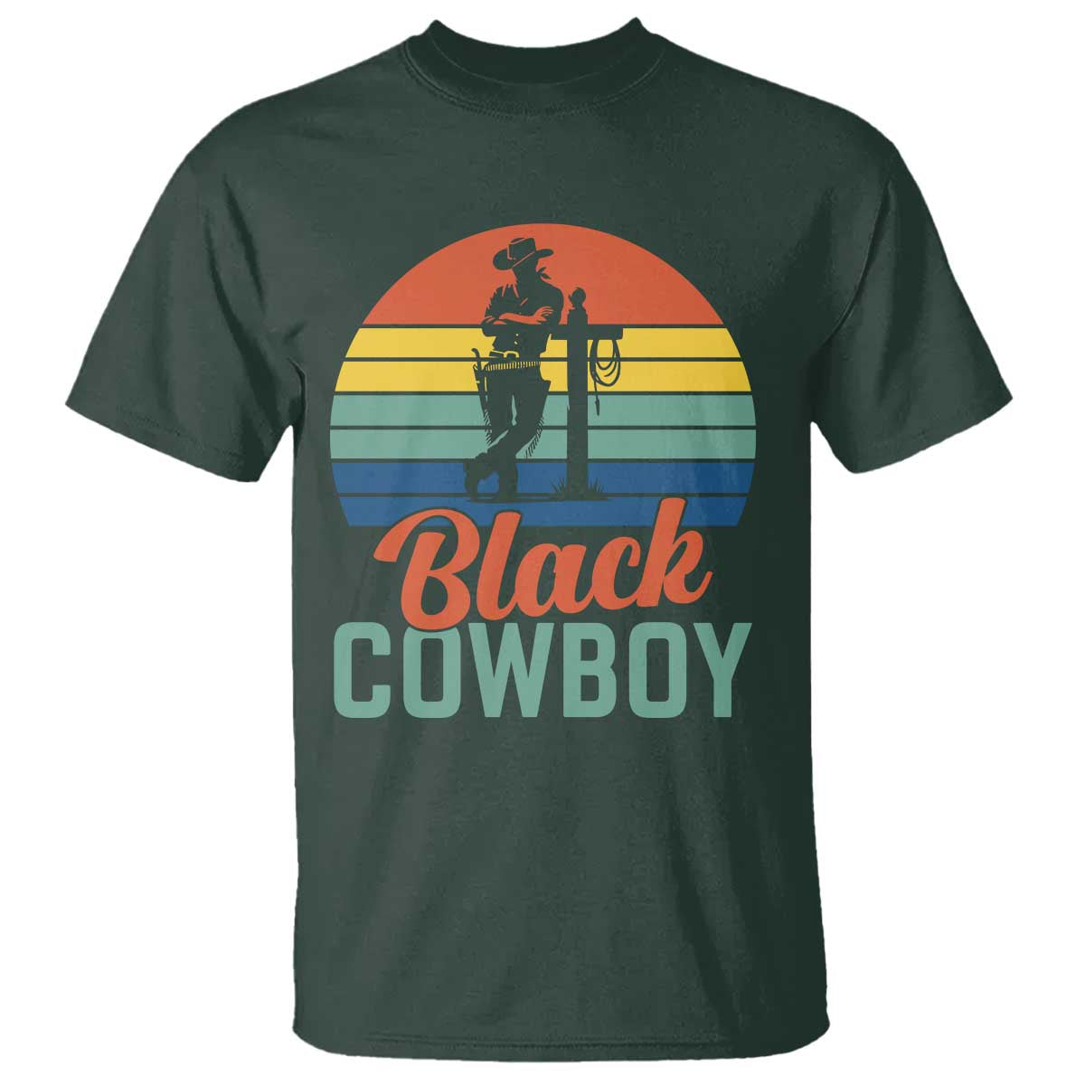 Black Cowboy Sunset T Shirt Western Rodeo Cross - Wonder Print Shop