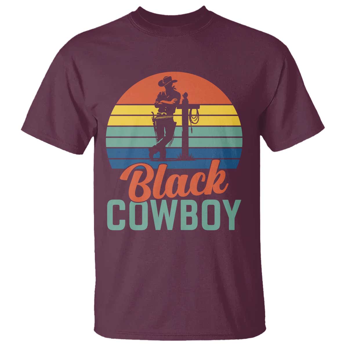 Black Cowboy Sunset T Shirt Western Rodeo Cross - Wonder Print Shop