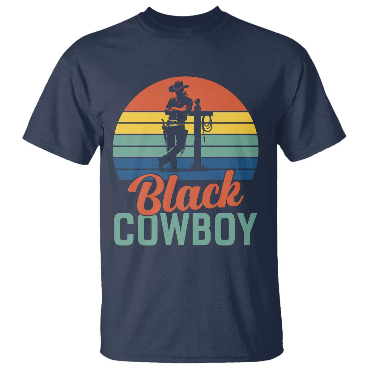 Black Cowboy Sunset T Shirt Western Rodeo Cross - Wonder Print Shop
