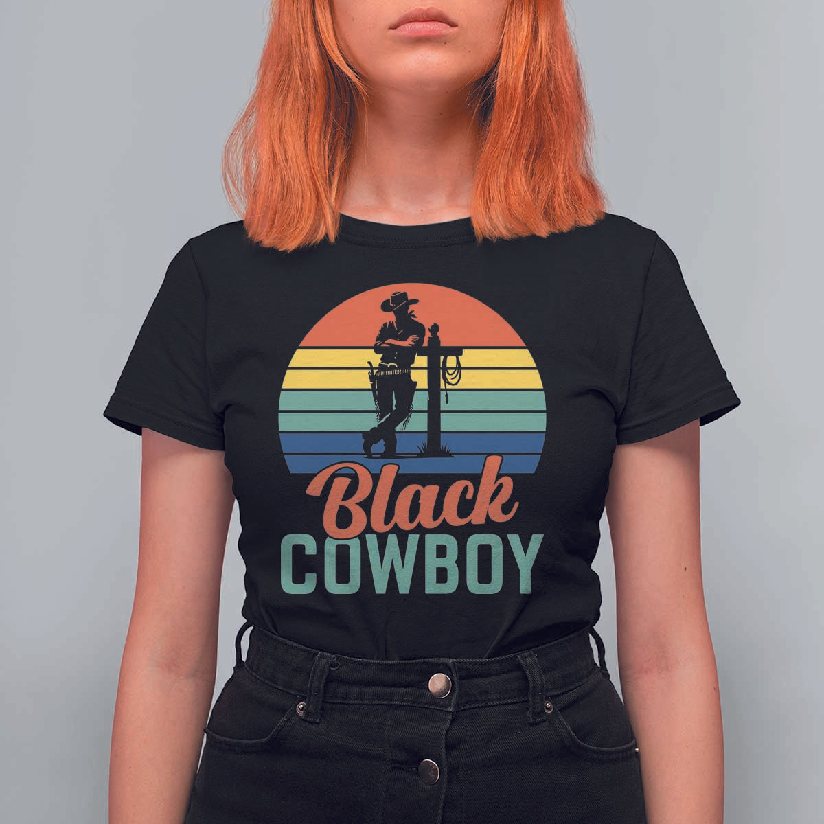 Black Cowboy Sunset T Shirt For Women Western Rodeo Cross - Wonder Print Shop