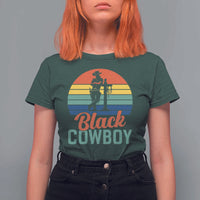 Black Cowboy Sunset T Shirt For Women Western Rodeo Cross - Wonder Print Shop