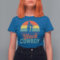 Black Cowboy Sunset T Shirt For Women Western Rodeo Cross - Wonder Print Shop