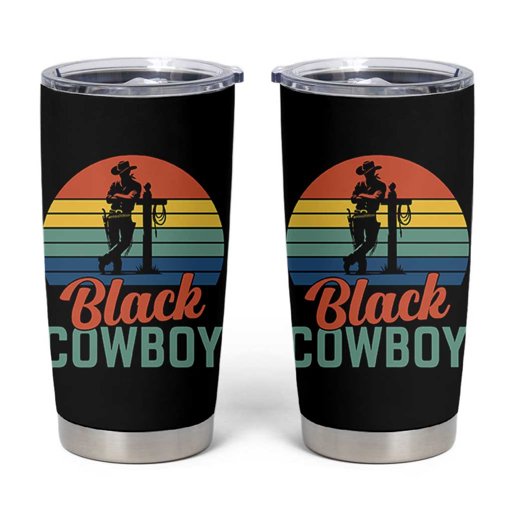 Black Cowboy Sunset Tumbler Cup Western Rodeo Cross