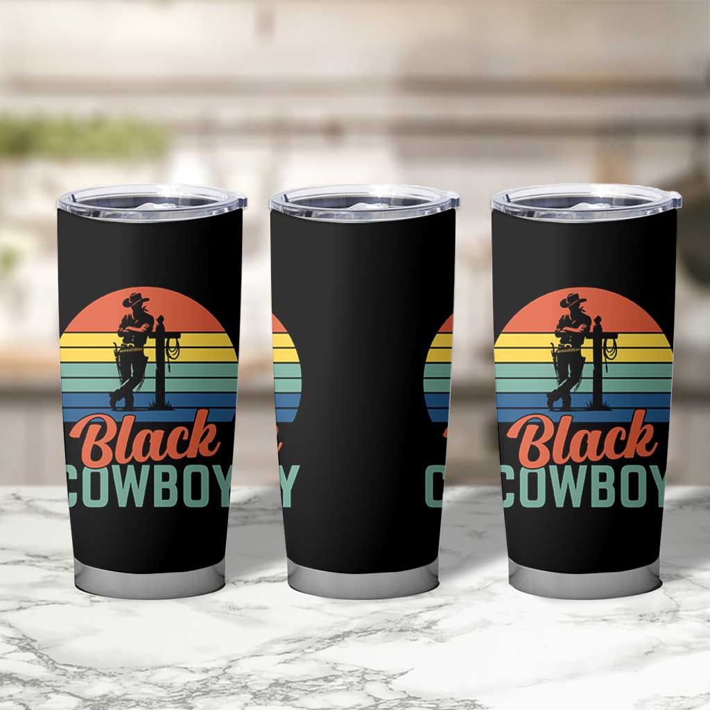 Black Cowboy Sunset Tumbler Cup Western Rodeo Cross