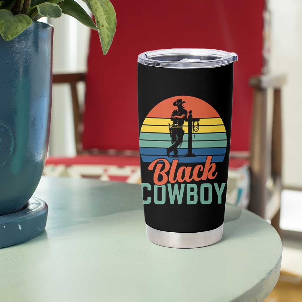 Black Cowboy Sunset Tumbler Cup Western Rodeo Cross