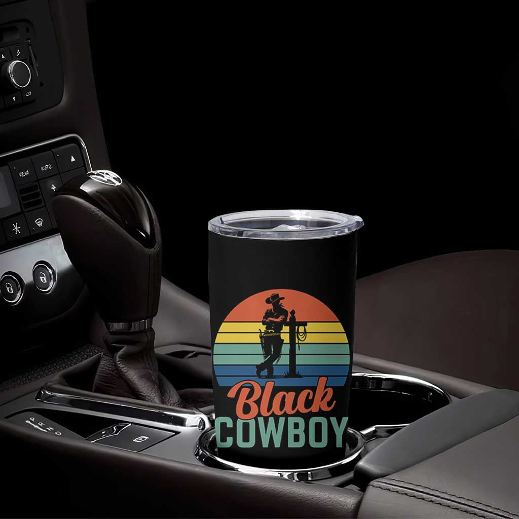 Black Cowboy Sunset Tumbler Cup Western Rodeo Cross