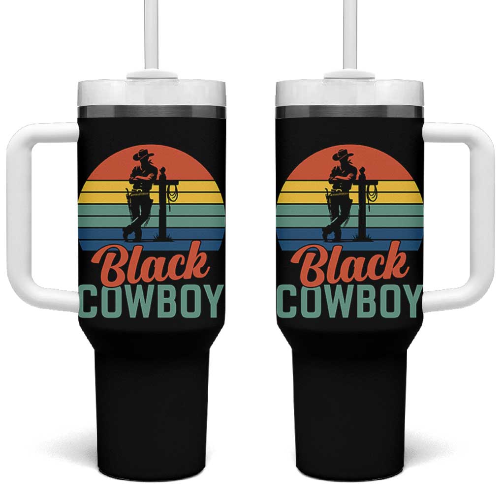 Black Cowboy Sunset Tumbler With Handle Western Rodeo Cross