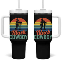 Black Cowboy Sunset Tumbler With Handle Western Rodeo Cross