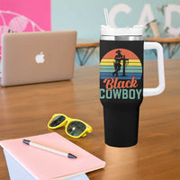 Black Cowboy Sunset Tumbler With Handle Western Rodeo Cross