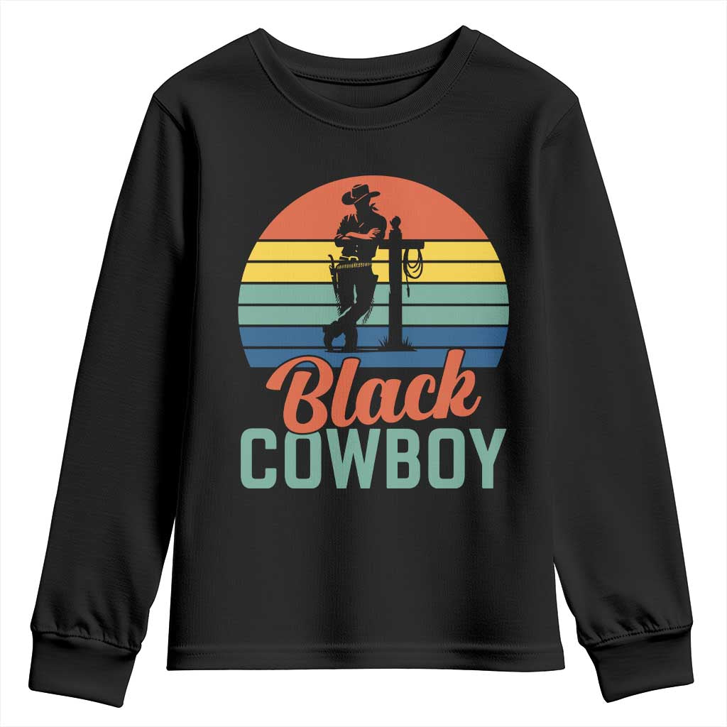 Black Cowboy Sunset Youth Sweatshirt Western Rodeo Cross - Wonder Print Shop