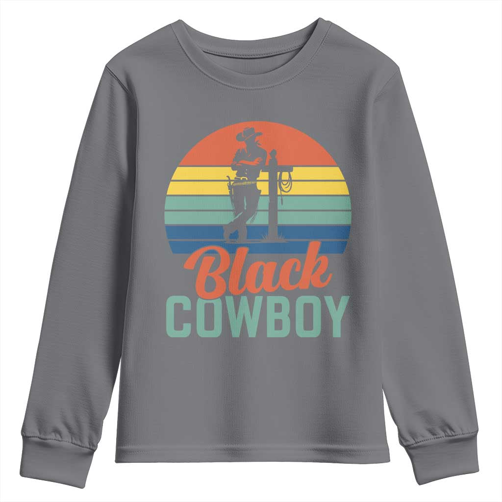 Black Cowboy Sunset Youth Sweatshirt Western Rodeo Cross - Wonder Print Shop