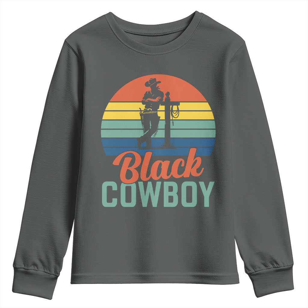 Black Cowboy Sunset Youth Sweatshirt Western Rodeo Cross - Wonder Print Shop
