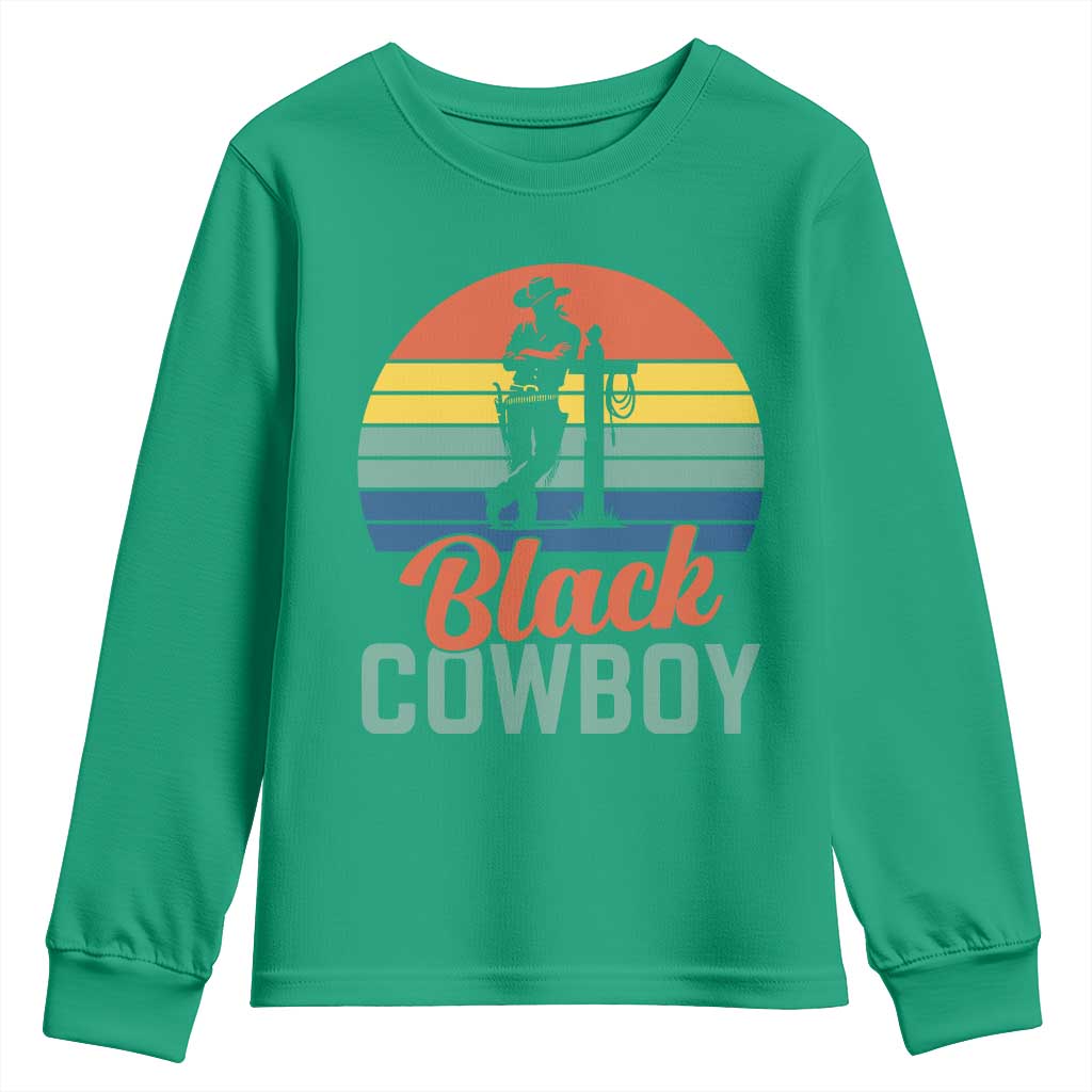 Black Cowboy Sunset Youth Sweatshirt Western Rodeo Cross - Wonder Print Shop