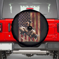 Black Cowboy Bull Rider Spare Tire Cover Western Rodeo Patriotic American Flag - Wonder Print Shop