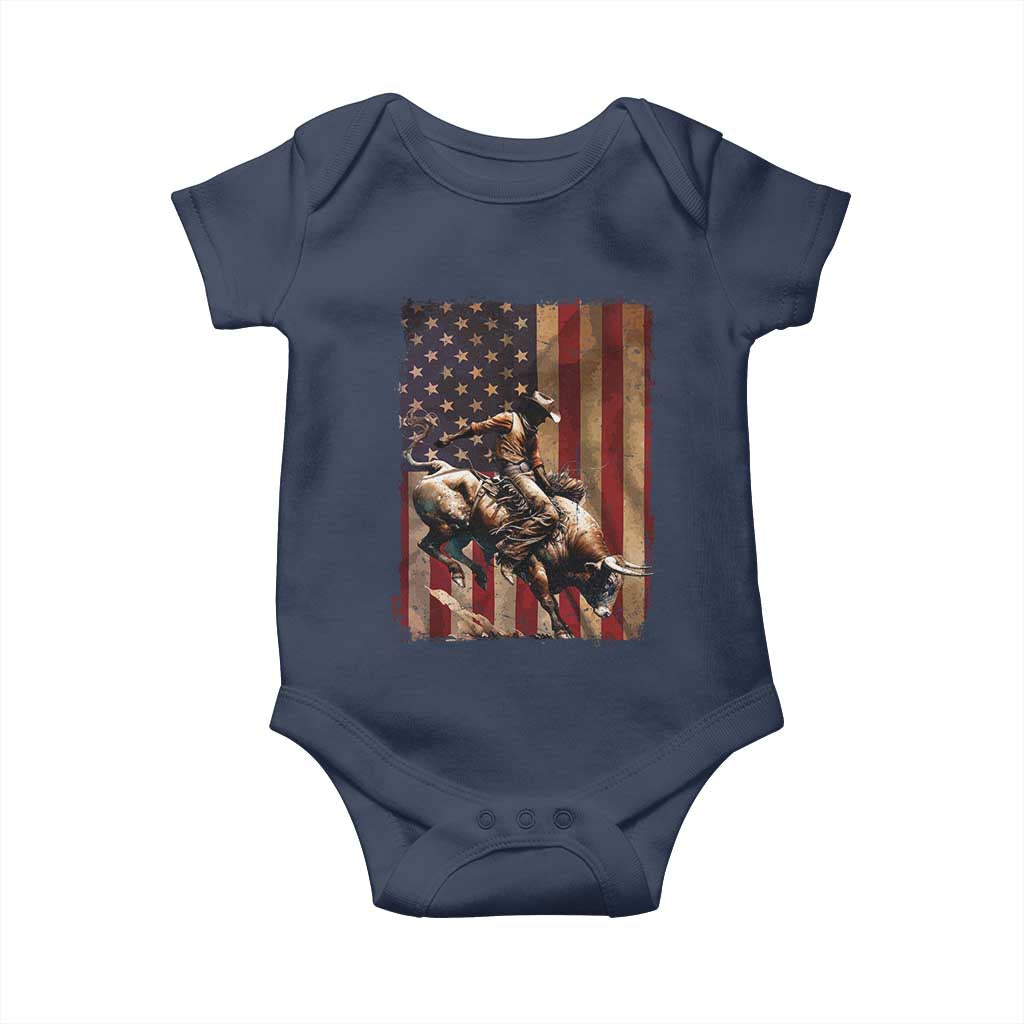 Black Cowboy Bull Rider Baby Onesie Western Rodeo Patriotic American Flag - Wonder Print Shop
