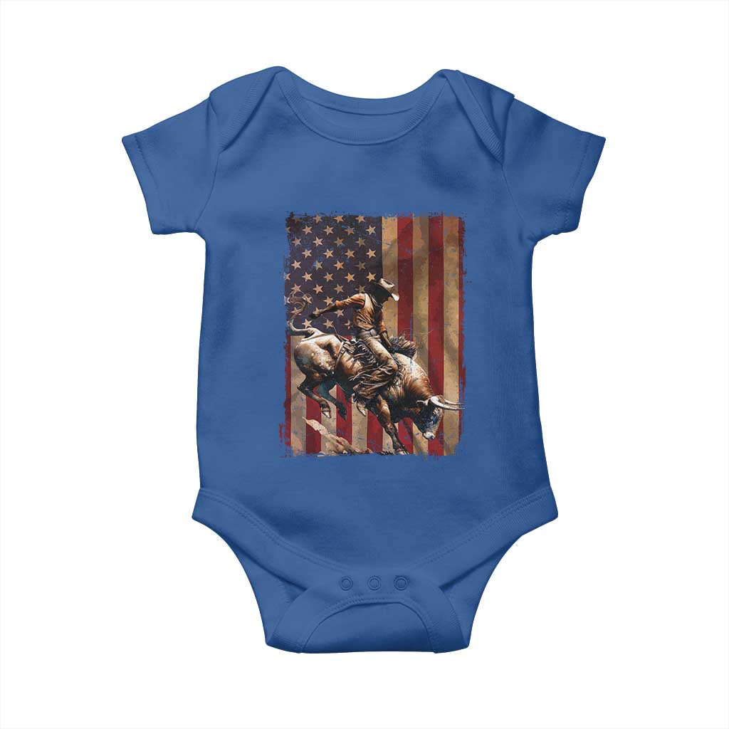 Black Cowboy Bull Rider Baby Onesie Western Rodeo Patriotic American Flag - Wonder Print Shop