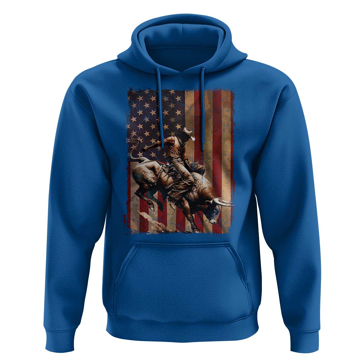 Black Cowboy Bull Rider Hoodie Western Rodeo Patriotic American Flag - Wonder Print Shop
