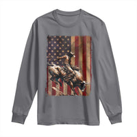 Black Cowboy Bull Rider Long Sleeve Shirt Western Rodeo Patriotic American Flag - Wonder Print Shop