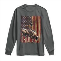 Black Cowboy Bull Rider Long Sleeve Shirt Western Rodeo Patriotic American Flag - Wonder Print Shop