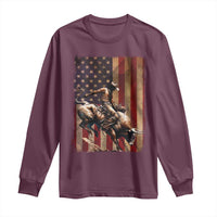 Black Cowboy Bull Rider Long Sleeve Shirt Western Rodeo Patriotic American Flag - Wonder Print Shop