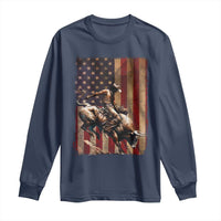 Black Cowboy Bull Rider Long Sleeve Shirt Western Rodeo Patriotic American Flag - Wonder Print Shop