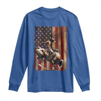 Black Cowboy Bull Rider Long Sleeve Shirt Western Rodeo Patriotic American Flag - Wonder Print Shop