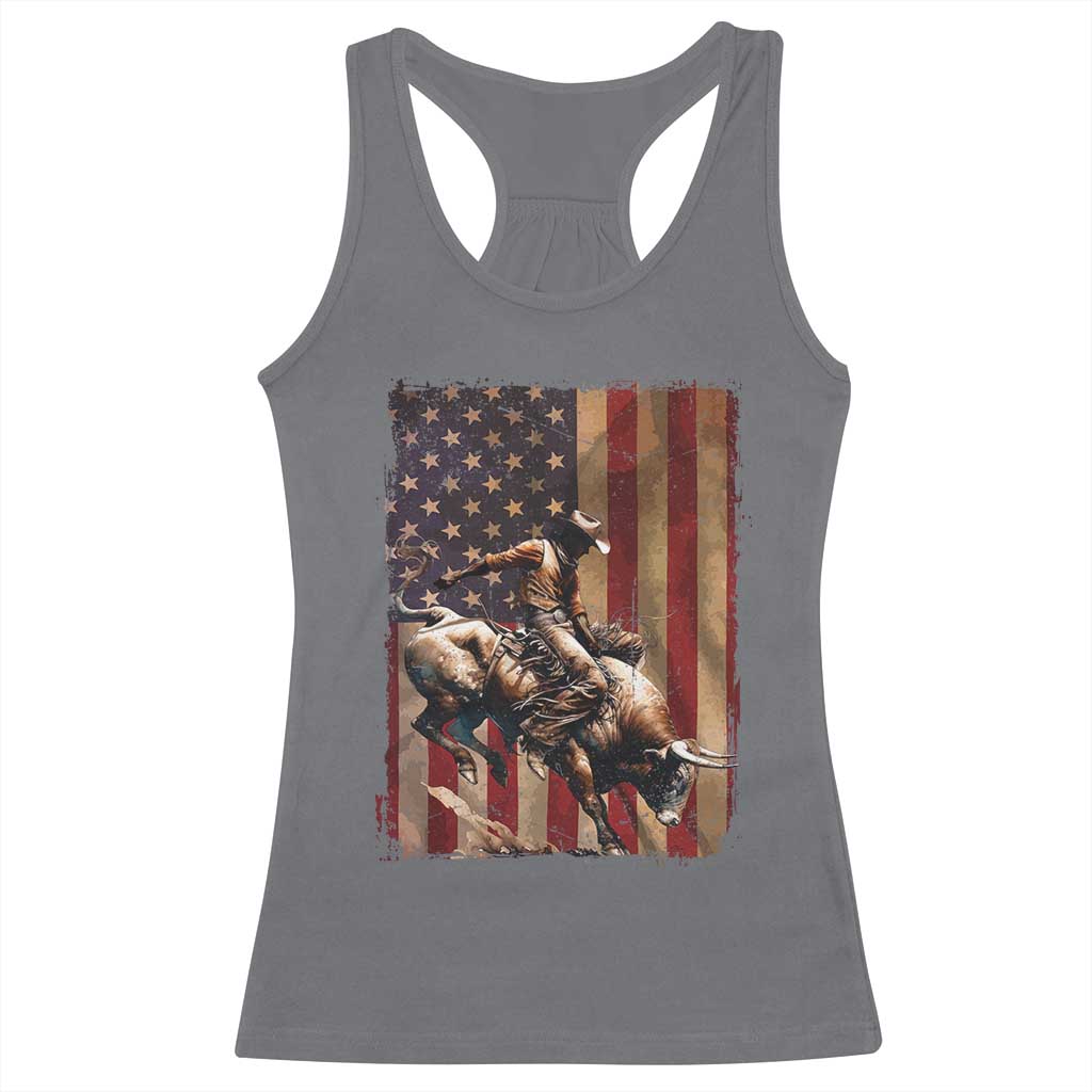 Black Cowboy Bull Rider Racerback Tank Top Western Rodeo Patriotic American Flag - Wonder Print Shop