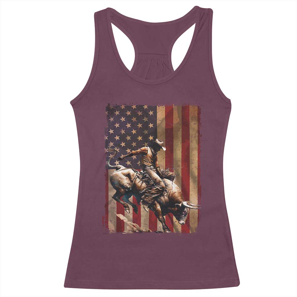 Black Cowboy Bull Rider Racerback Tank Top Western Rodeo Patriotic American Flag - Wonder Print Shop
