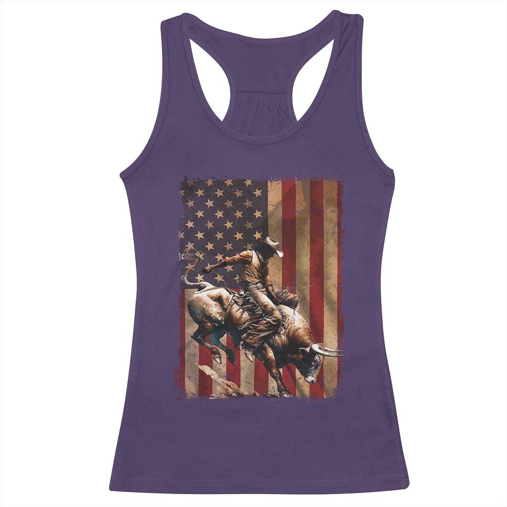 Black Cowboy Bull Rider Racerback Tank Top Western Rodeo Patriotic American Flag - Wonder Print Shop