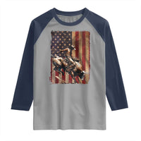 Black Cowboy Bull Rider Raglan Shirt Western Rodeo Patriotic American Flag - Wonder Print Shop
