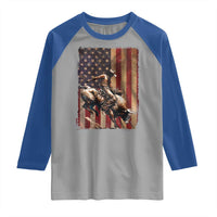 Black Cowboy Bull Rider Raglan Shirt Western Rodeo Patriotic American Flag - Wonder Print Shop
