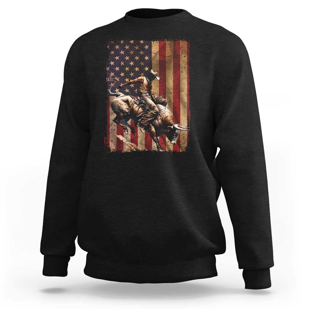 Black Cowboy Bull Rider Sweatshirt Western Rodeo Patriotic American Flag - Wonder Print Shop
