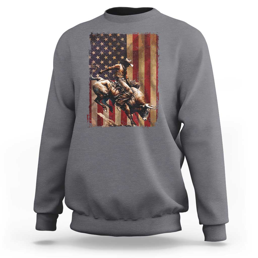 Black Cowboy Bull Rider Sweatshirt Western Rodeo Patriotic American Flag - Wonder Print Shop