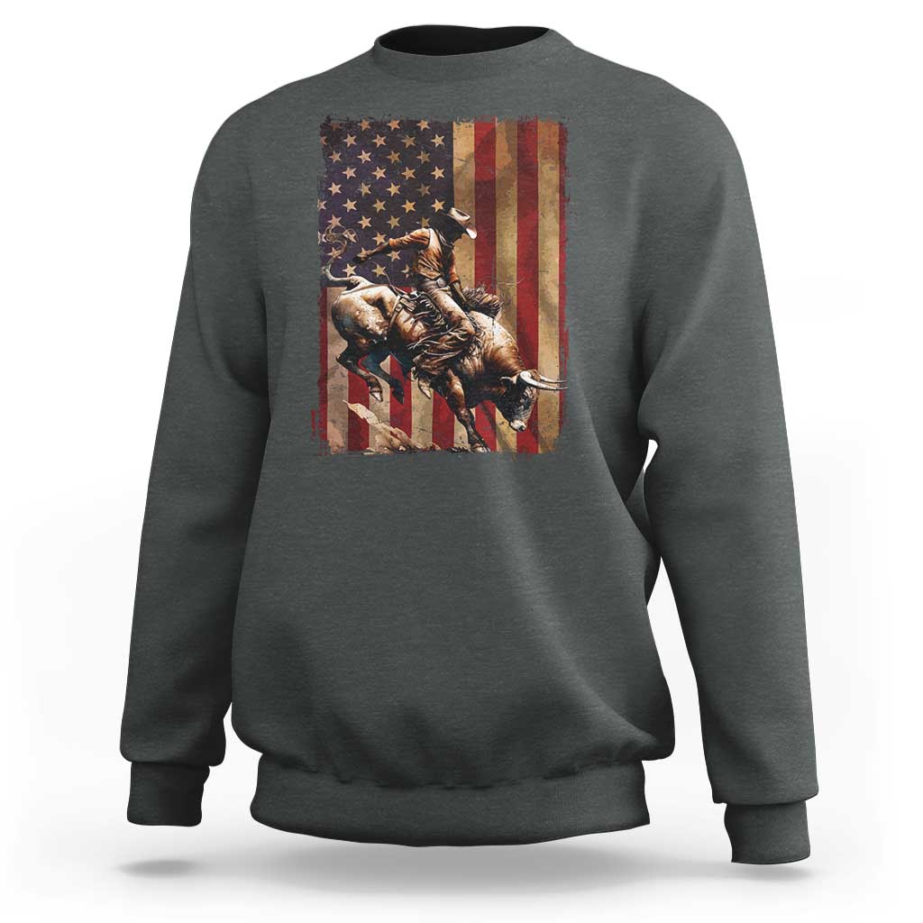 Black Cowboy Bull Rider Sweatshirt Western Rodeo Patriotic American Flag - Wonder Print Shop