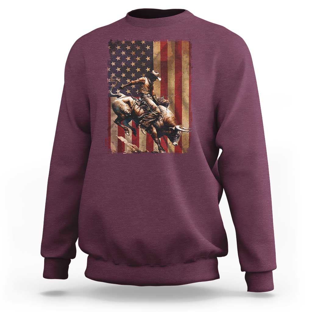 Black Cowboy Bull Rider Sweatshirt Western Rodeo Patriotic American Flag - Wonder Print Shop