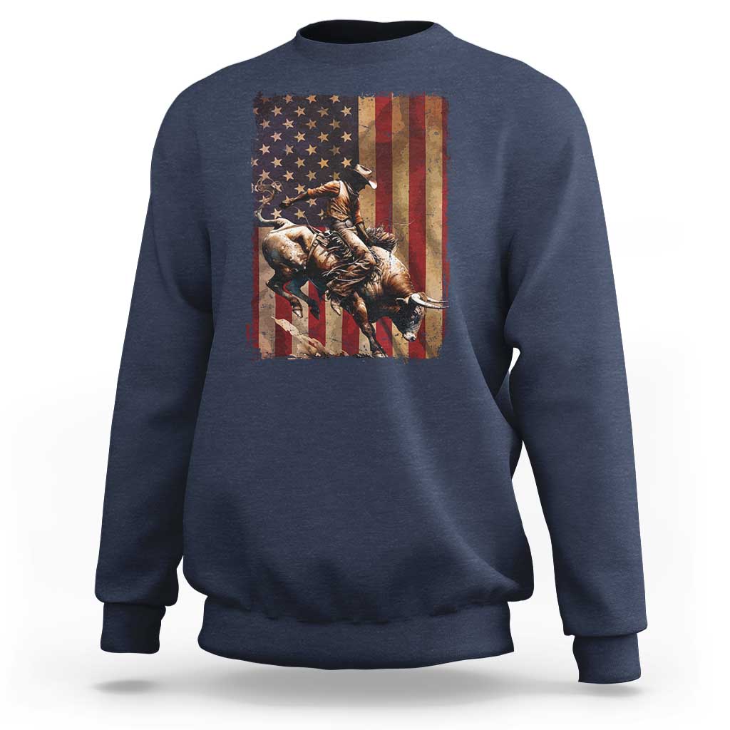 Black Cowboy Bull Rider Sweatshirt Western Rodeo Patriotic American Flag - Wonder Print Shop